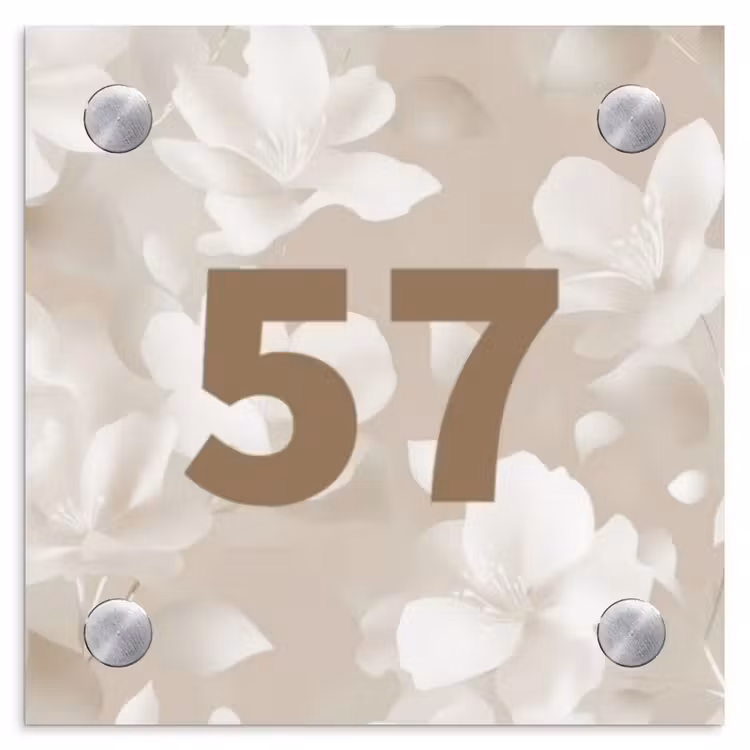 Naambordje voordeur - Vierkant - Beige bloemen - Traditioneel — 1