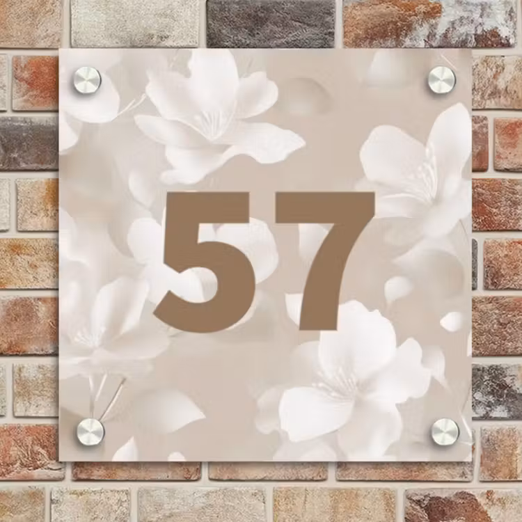 Naambordje voordeur - Vierkant - Beige bloemen - Traditioneel — 4