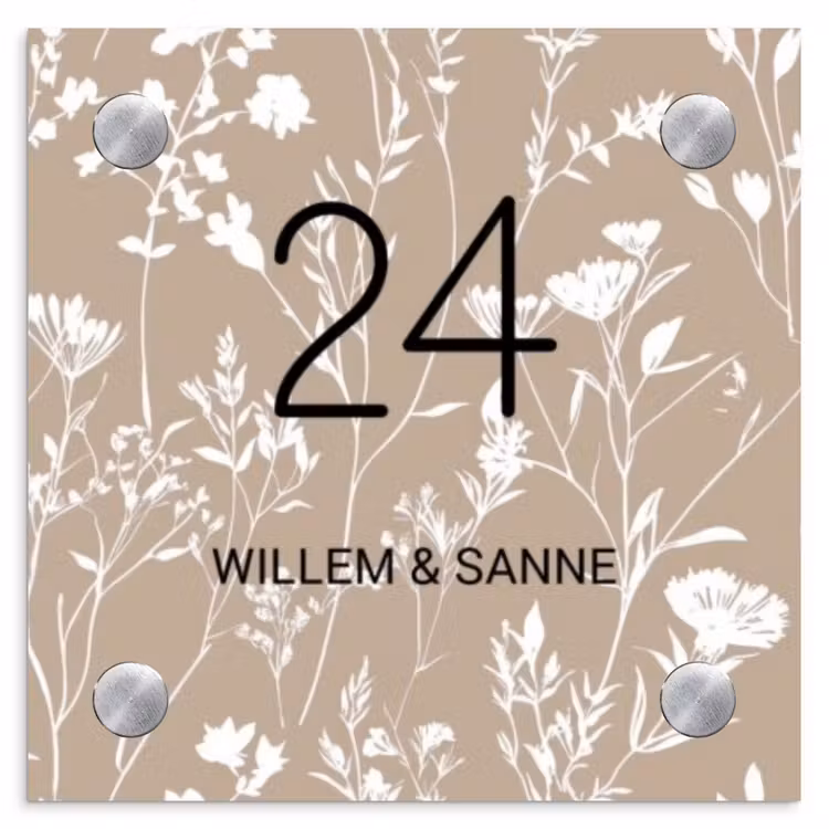 Naambordje voordeur - Vierkant - Beige bloemmotief - Klassiek — 1