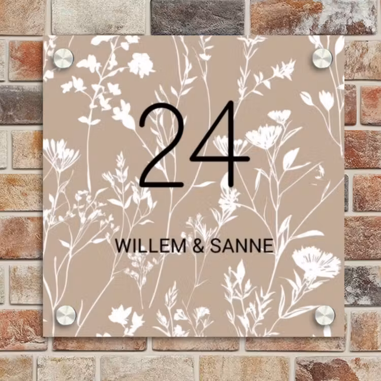 Naambordje voordeur - Vierkant - Beige bloemmotief - Klassiek — 4