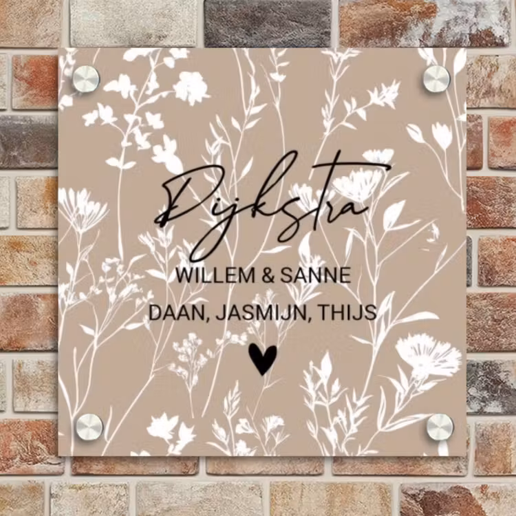 Naambordje voordeur - Vierkant - Beige bloemmotief - Sierlijk — 4