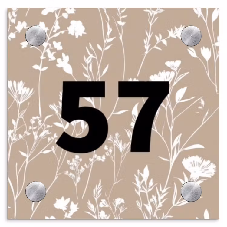 Naambordje voordeur - Vierkant - Beige bloemmotief - Traditioneel — 1