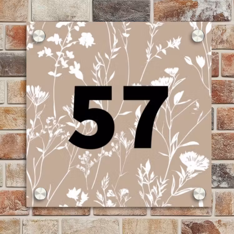 Naambordje voordeur - Vierkant - Beige bloemmotief - Traditioneel — 4