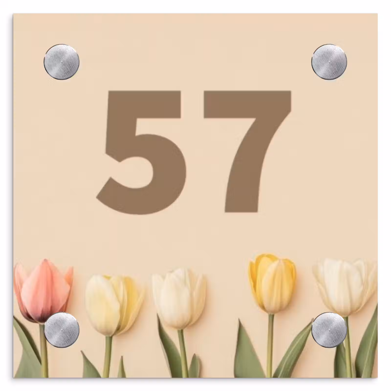 Naambordje voordeur - Vierkant - Gekleurde tulpen beige achtergrond - Traditioneel — 1