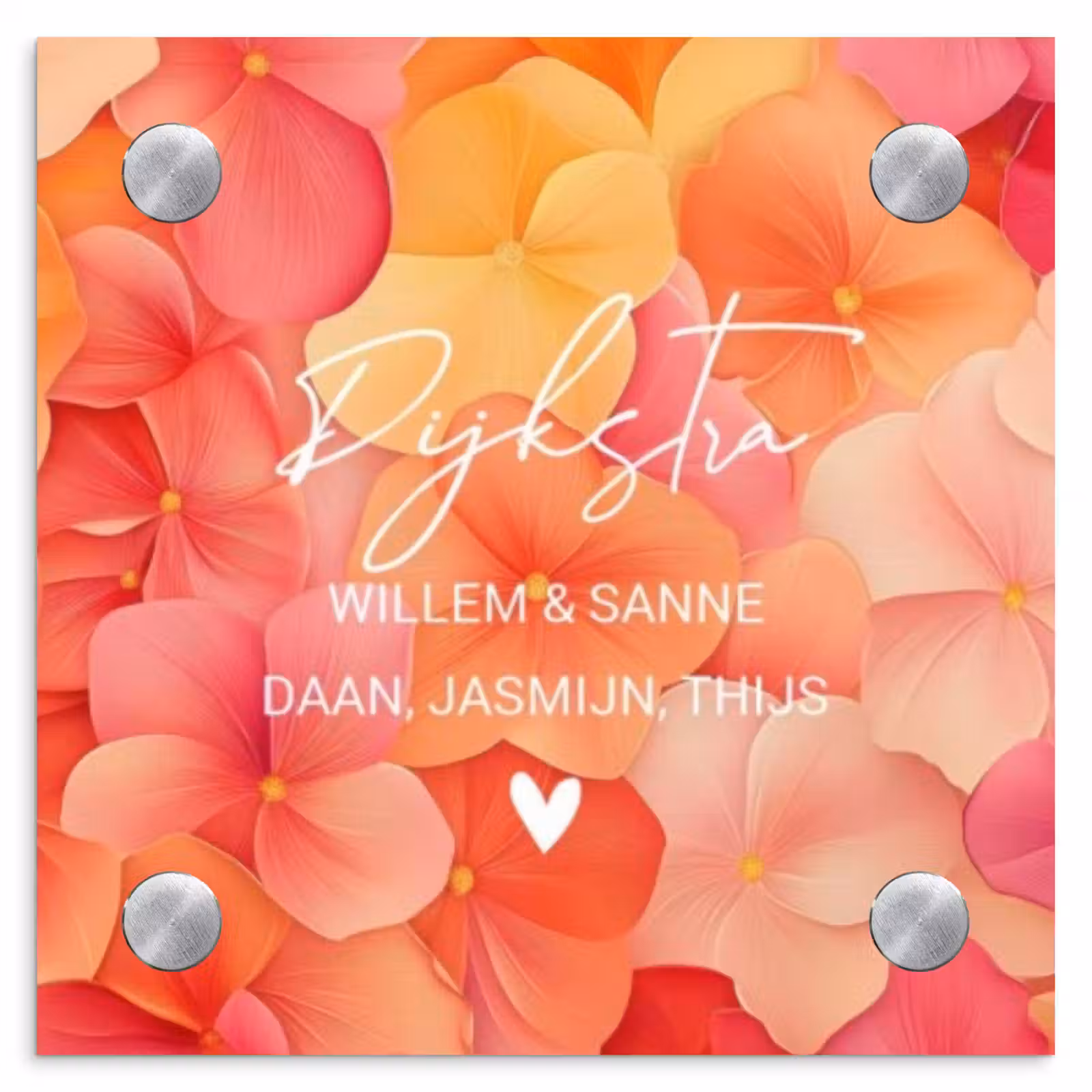 Naambordje voordeur - Vierkant - Oranje bloemenmix - Sierlijk — 1