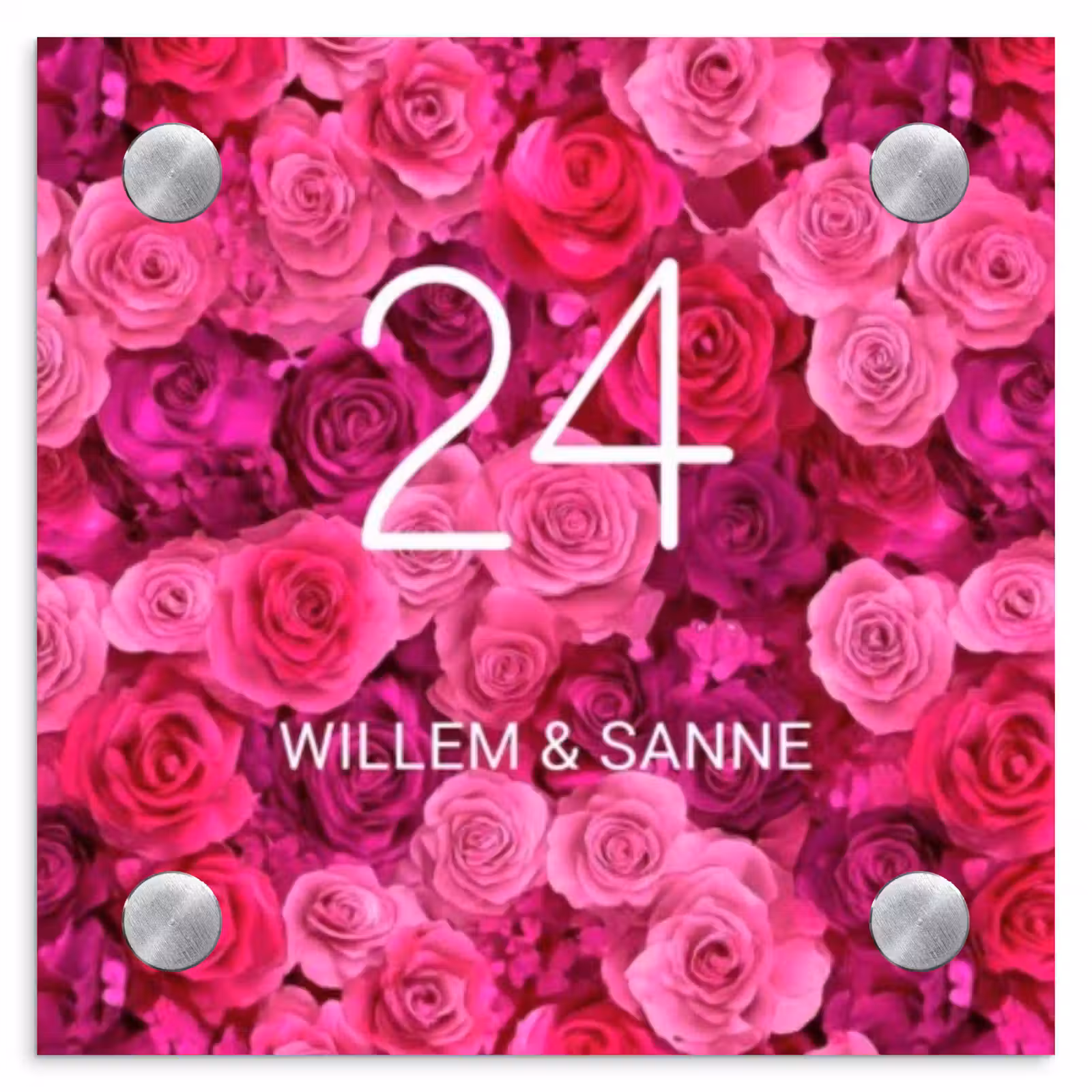 Naambordje voordeur - Vierkant - Roze rozen - Klassiek — 1