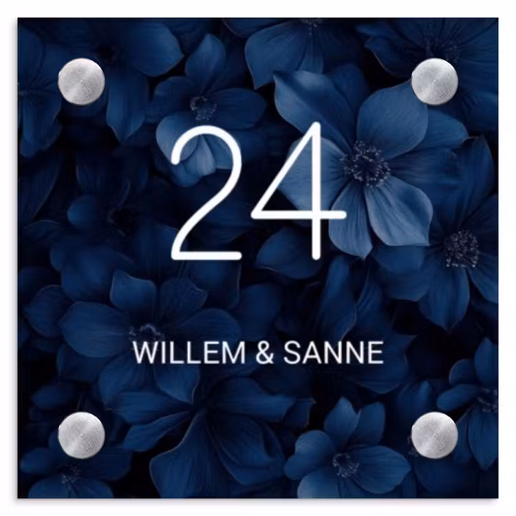 Naambordje voordeur - Vierkant - Blauwe bloemen - Klassiek — 1