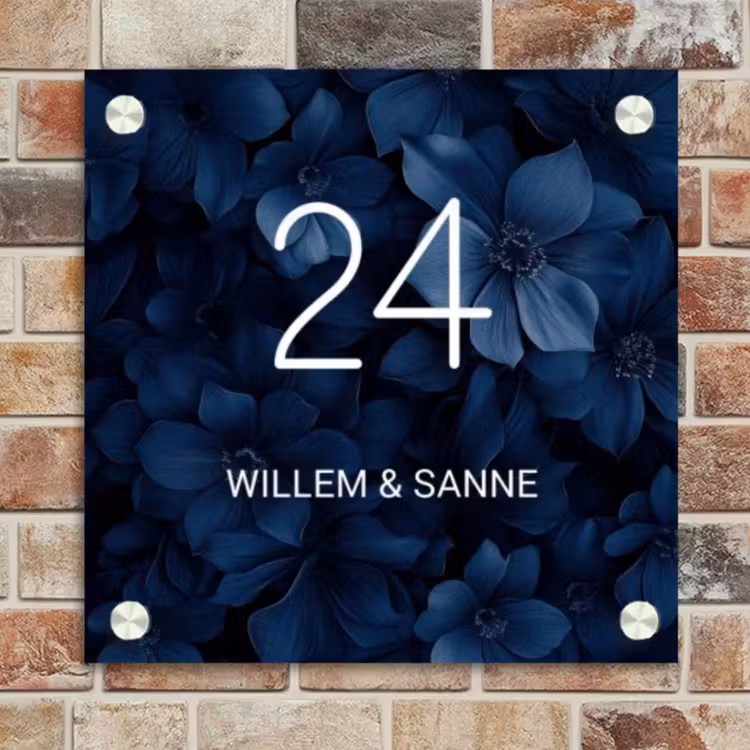 Naambordje voordeur - Vierkant - Blauwe bloemen - Klassiek — 4