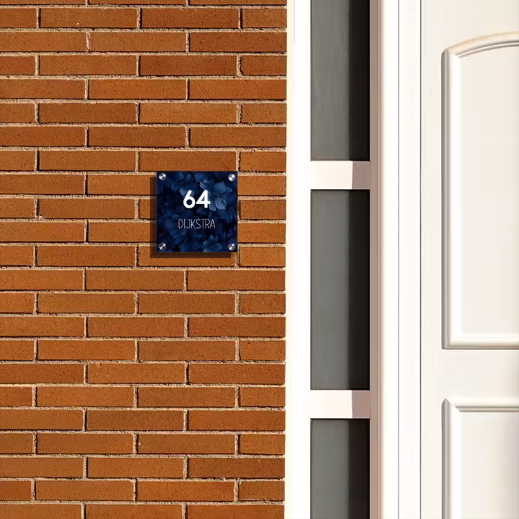 Naambordje voordeur - Vierkant - Blauwe bloemen - Modern — 5