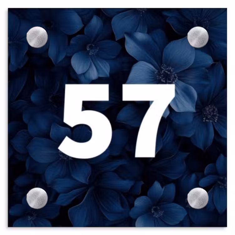 Naambordje voordeur - Vierkant - Blauwe bloemen - Traditioneel — 1