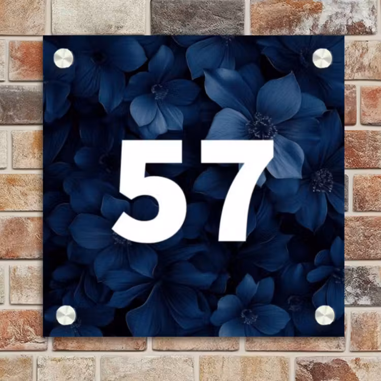 Naambordje voordeur - Vierkant - Blauwe bloemen - Traditioneel — 4