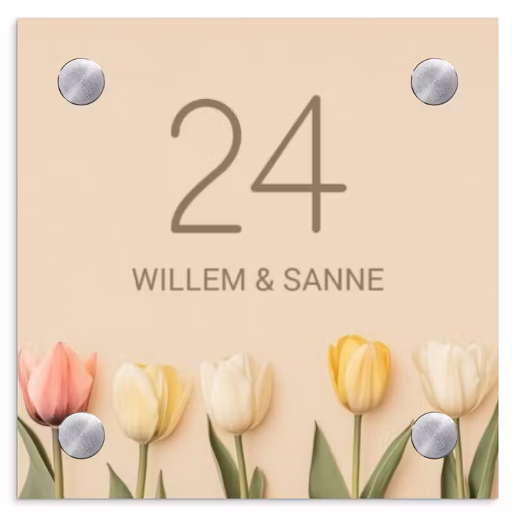 Naambordje voordeur - Vierkant - Gekleurde tulpen beige achtergrond - Klassiek — 1