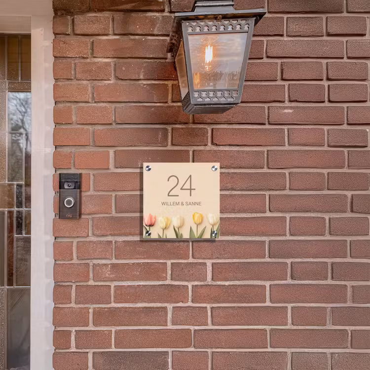 Naambordje voordeur - Vierkant - Gekleurde tulpen beige achtergrond - Klassiek — 3