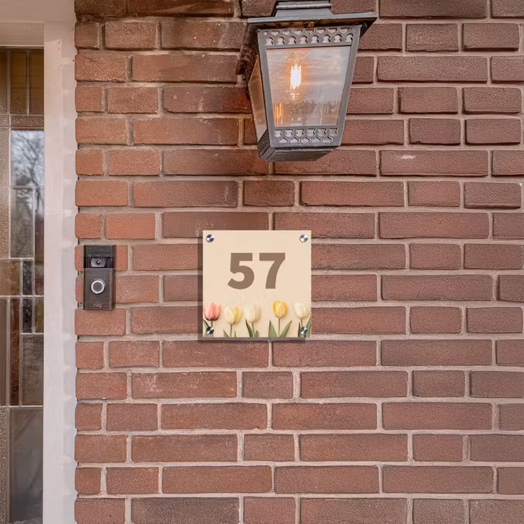 Naambordje voordeur - Vierkant - Gekleurde tulpen beige achtergrond - Traditioneel — 3