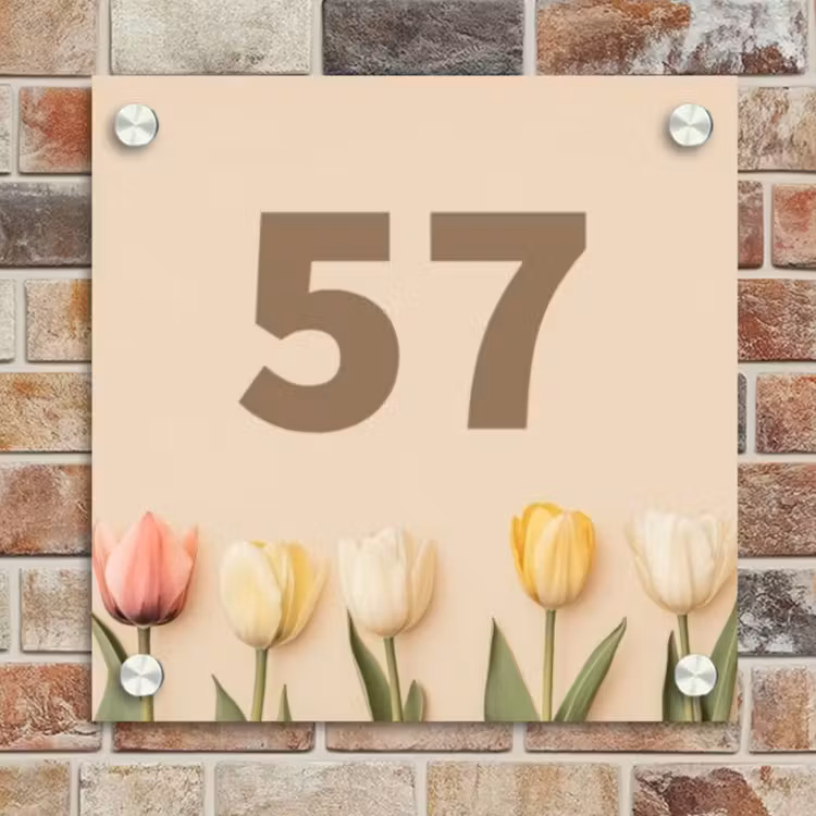 Naambordje voordeur - Vierkant - Gekleurde tulpen beige achtergrond - Traditioneel — 4