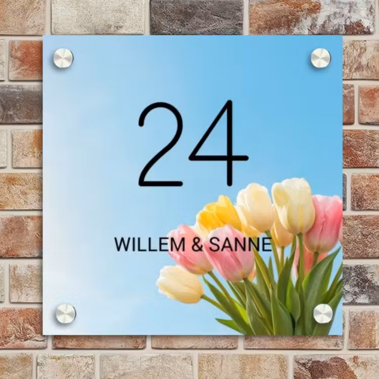 Naambordje voordeur - Vierkant - Gekleurde tulpen lucht - Klassiek — 4