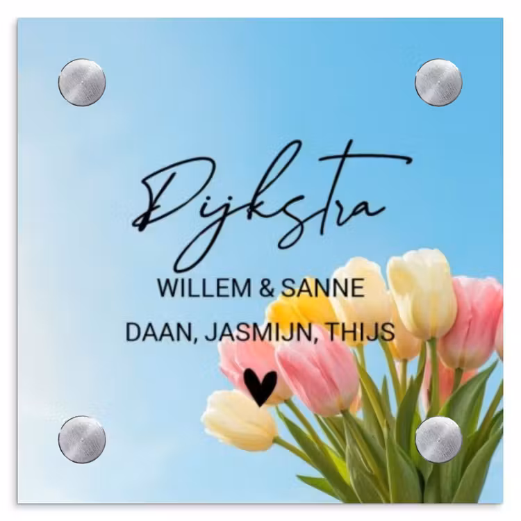 Naambordje voordeur - Vierkant - Gekleurde tulpen lucht - Sierlijk — 1