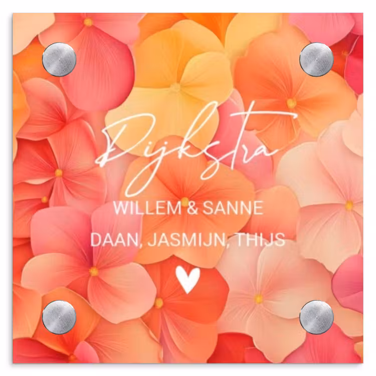 Naambordje voordeur - Vierkant - Oranje bloemenmix - Sierlijk — 1