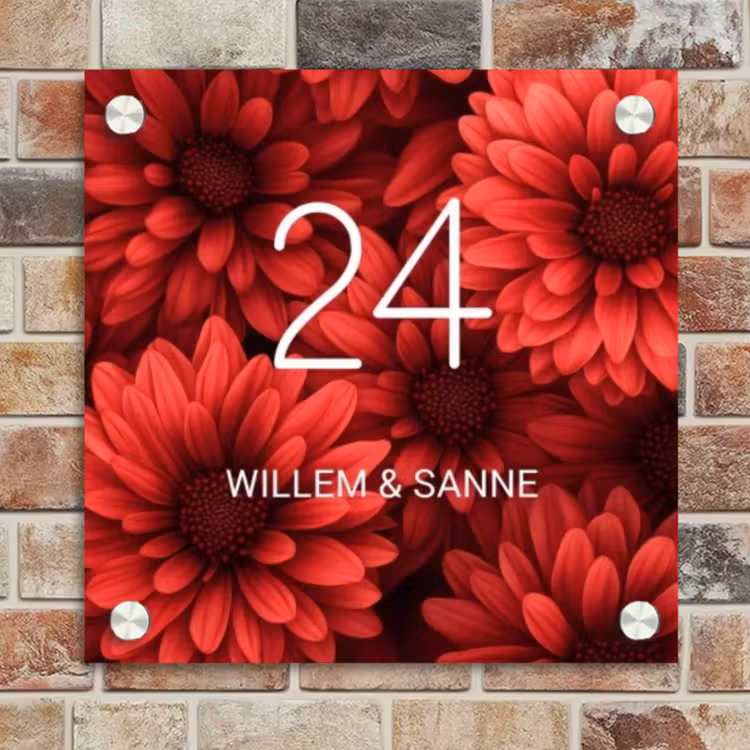 Naambordje voordeur - Vierkant - Rode bloemen - Klassiek — 4
