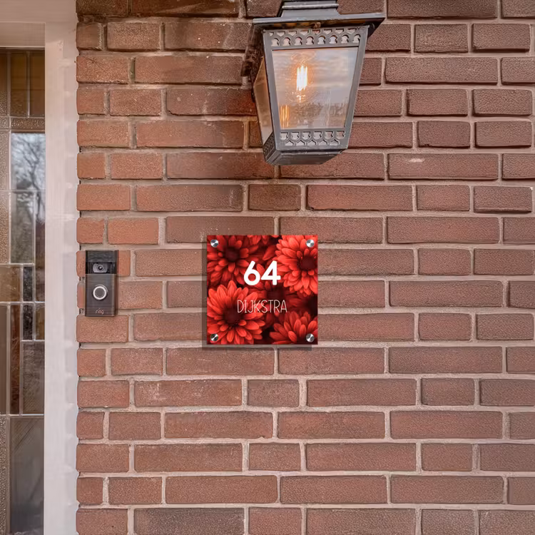 Naambordje voordeur - Vierkant - Rode bloemen - Modern — 3