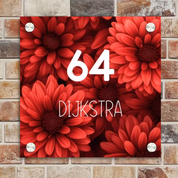 Naambordje voordeur - Vierkant - Rode bloemen - Modern — 4