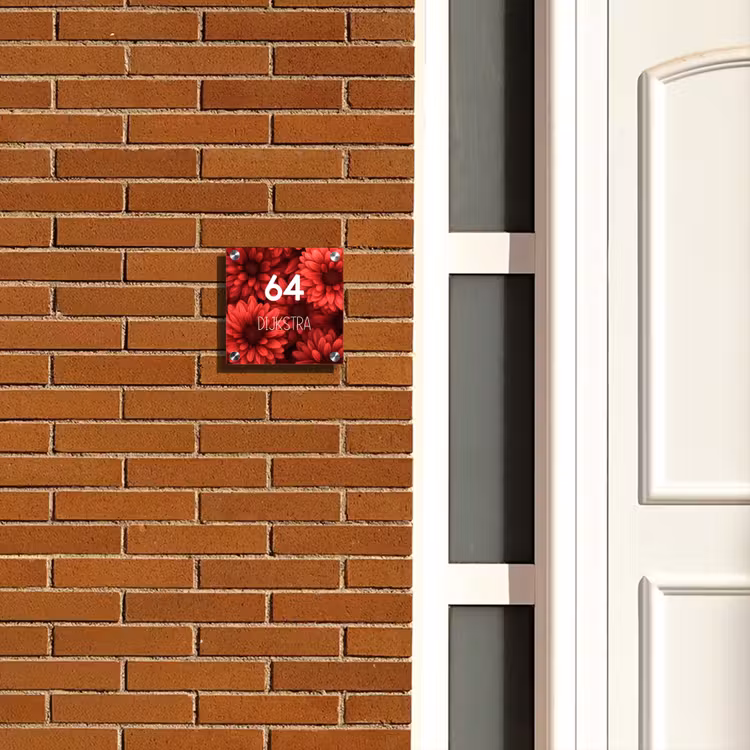Naambordje voordeur - Vierkant - Rode bloemen - Modern — 5