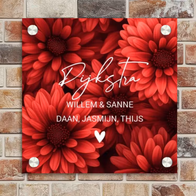Naambordje voordeur - Vierkant - Rode bloemen - Sierlijk — 4
