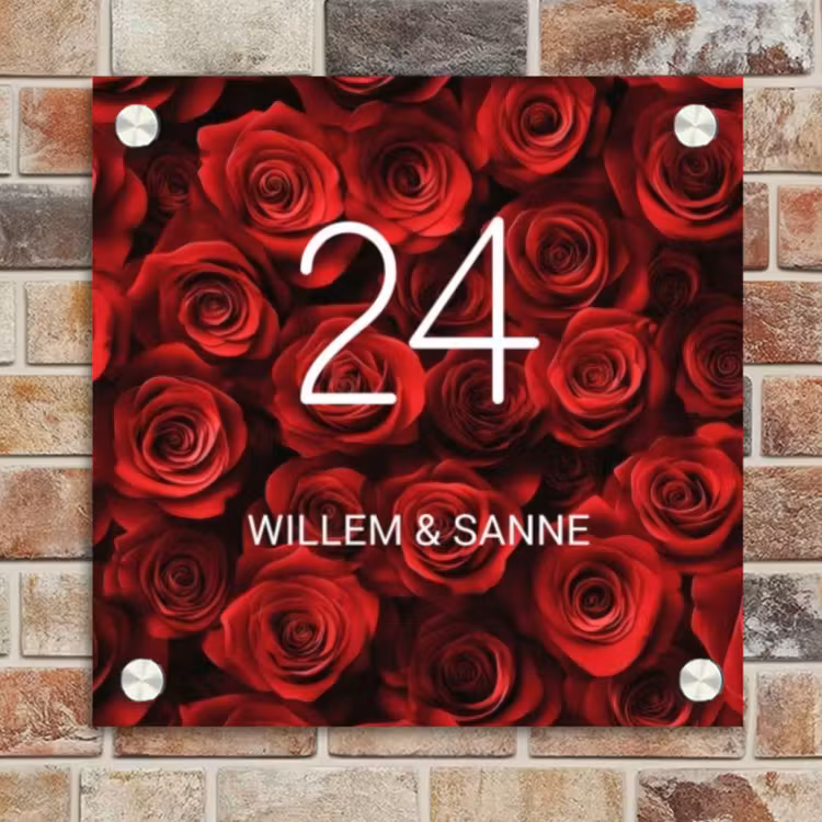 Naambordje voordeur - Vierkant - Rode rozen - Klassiek — 4