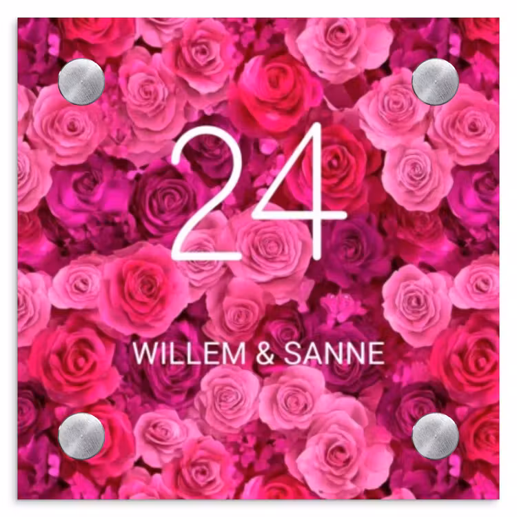 Naambordje voordeur - Vierkant - Roze rozen - Klassiek — 1