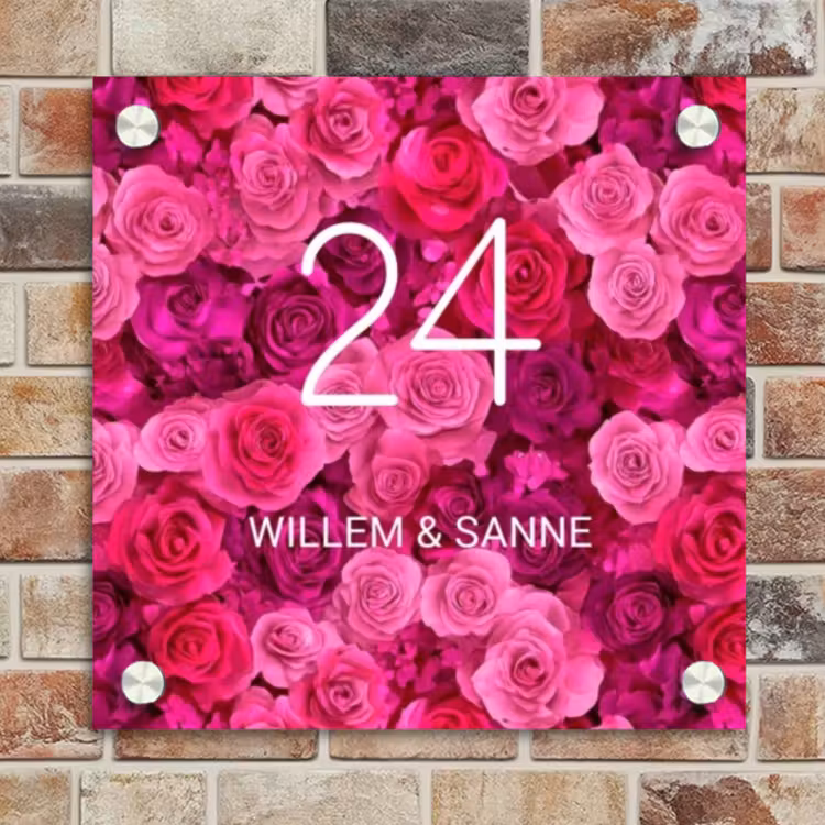 Naambordje voordeur - Vierkant - Roze rozen - Klassiek — 4