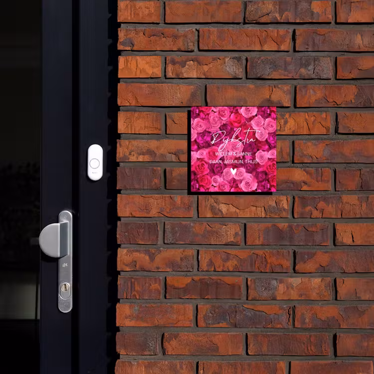 Naambordje voordeur - Vierkant - Roze rozen - Sierlijk — 2