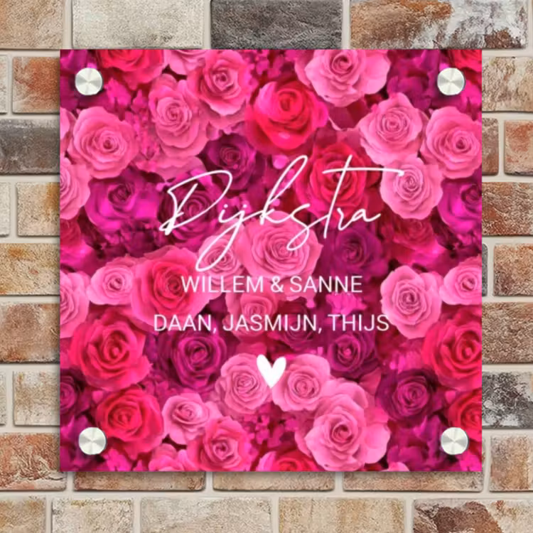 Naambordje voordeur - Vierkant - Roze rozen - Sierlijk — 4