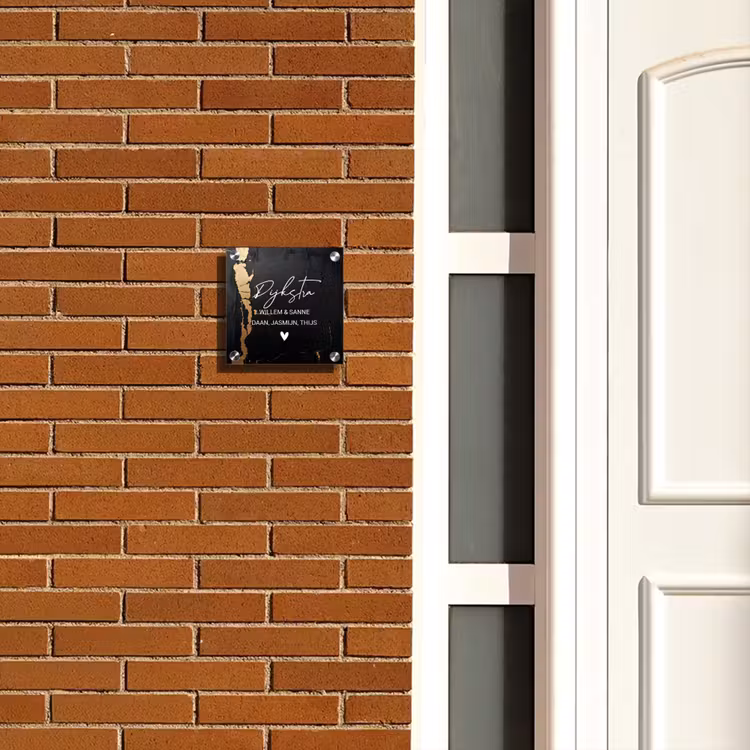 Naambordje voordeur - Vierkant - Zwart goud structuur - Achternaam en voornamen — 5