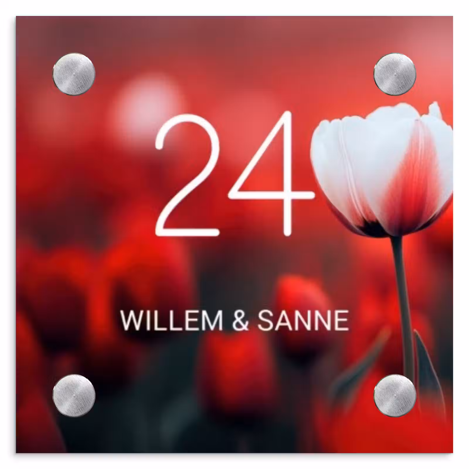 Naambordje voordeur - Vierkant - Rode tulpen - Klassiek — 1