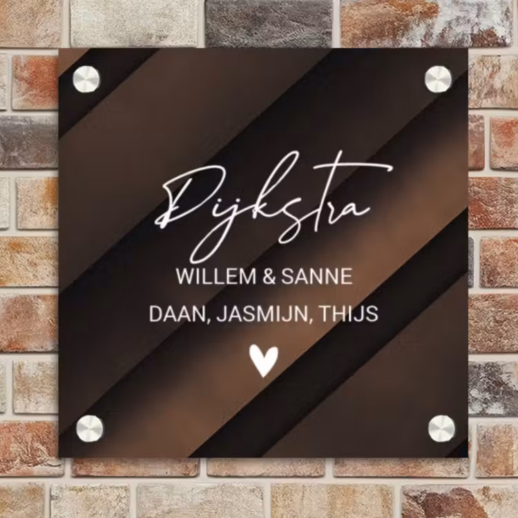 Naambordje voordeur - Vierkant - Bruine diagonale banen - Sierlijk — 4