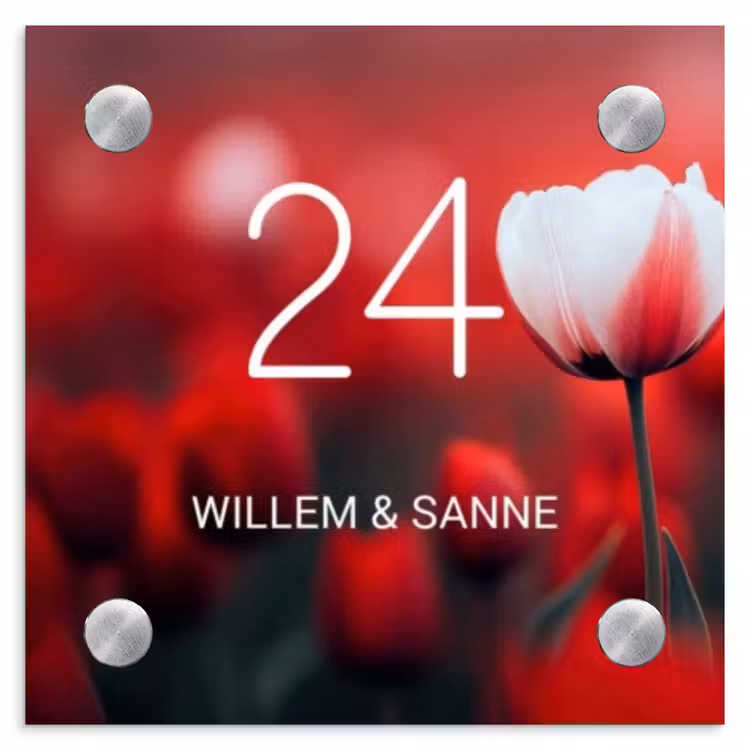 Naambordje voordeur - Vierkant - Rode tulpen - Klassiek — 1