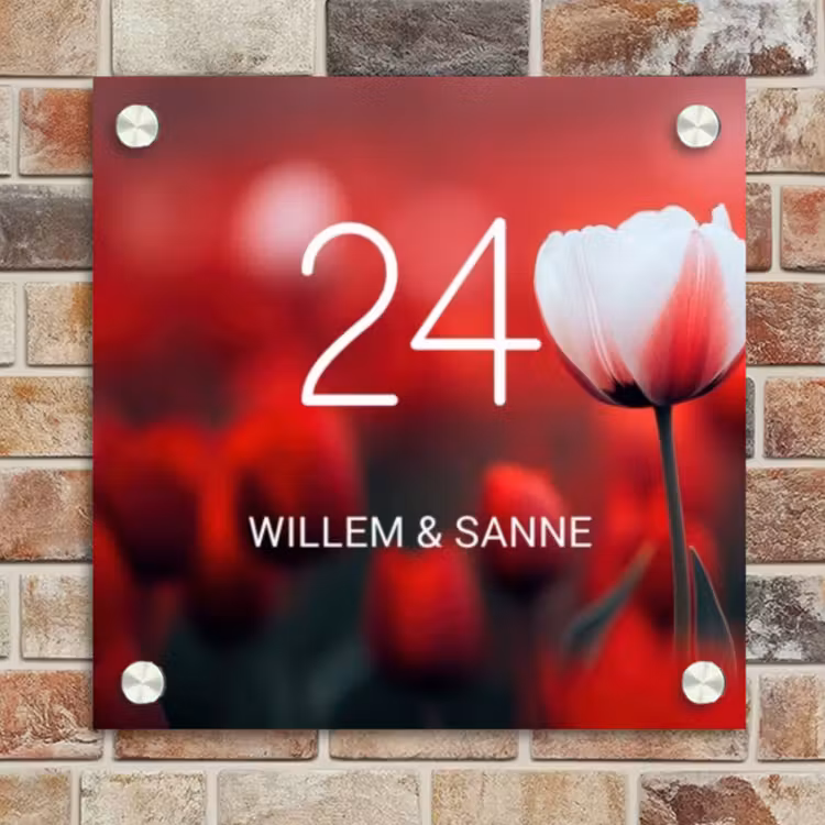 Naambordje voordeur - Vierkant - Rode tulpen - Klassiek — 4