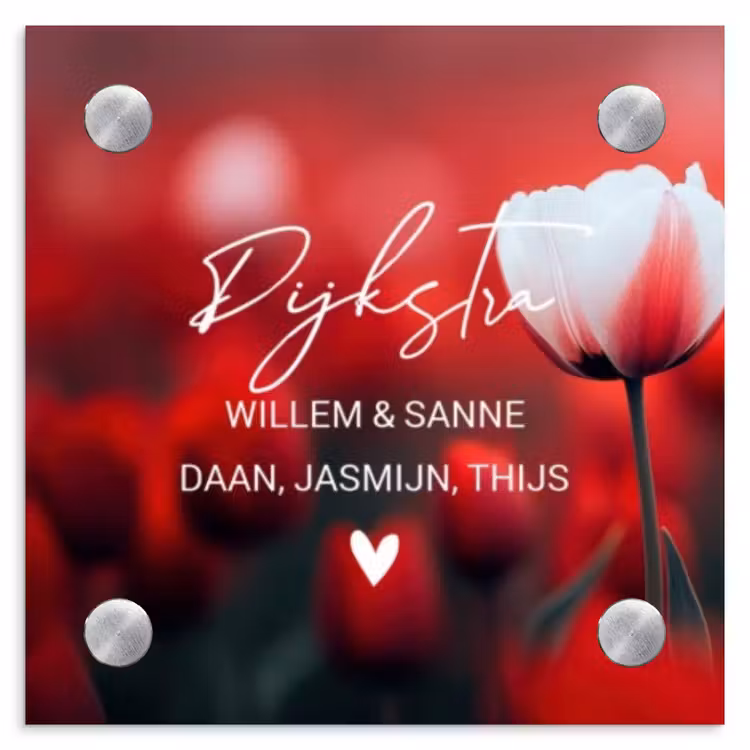 Naambordje voordeur - Vierkant - Rode tulpen - Sierlijk — 1