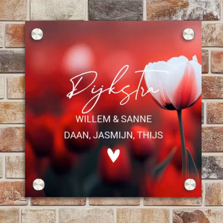 Naambordje voordeur - Vierkant - Rode tulpen - Sierlijk — 4