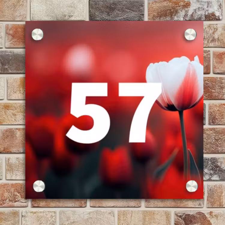 Naambordje voordeur - Vierkant - Rode tulpen - Traditioneel — 4