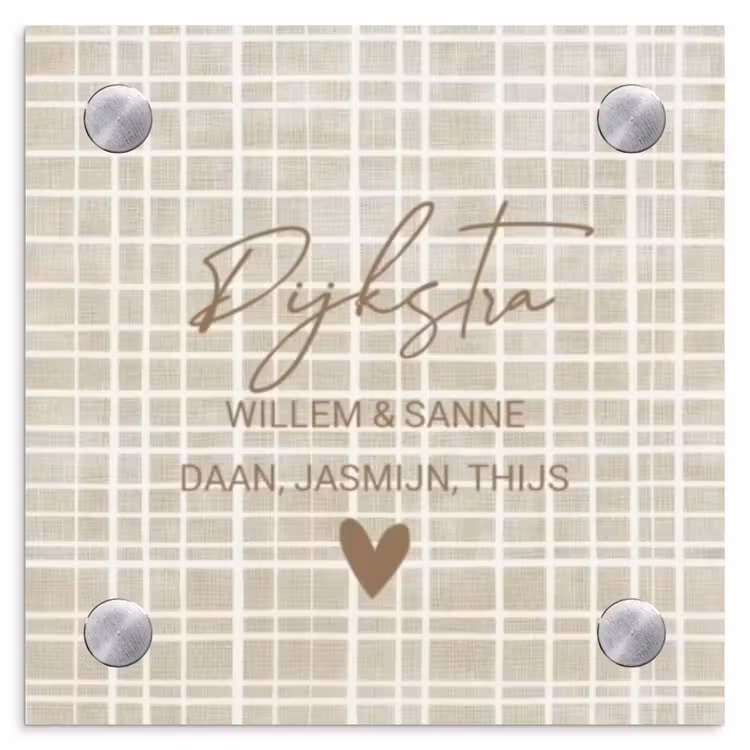 Naambordje voordeur - Vierkant - Beige raster - Sierlijk — 1
