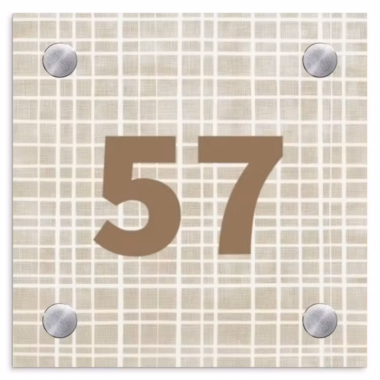 Naambordje voordeur - Vierkant - Beige raster - Traditioneel — 1