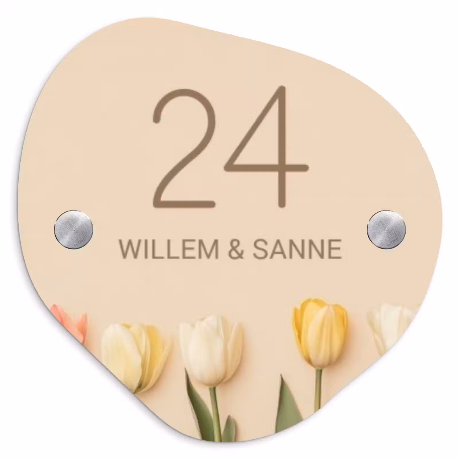 Naambordje voordeur - Organisch - Gekleurde tulpen beige achtergrond - Klassiek — 1