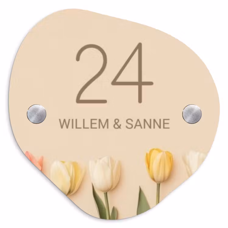 Naambordje voordeur - Organisch - Gekleurde tulpen beige achtergrond - Klassiek — 1