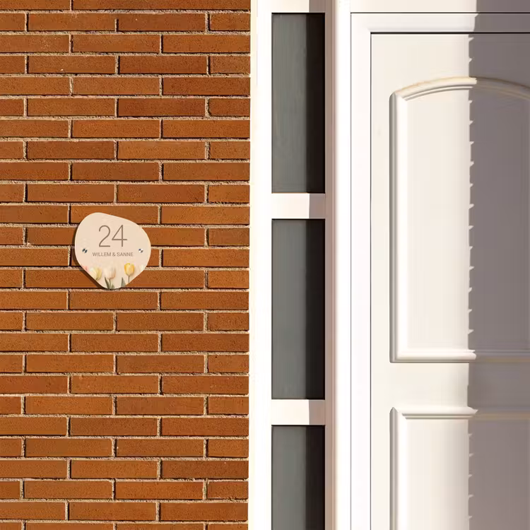 Naambordje voordeur - Organisch - Gekleurde tulpen beige achtergrond - Klassiek — 3