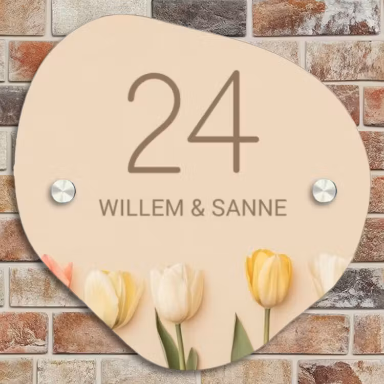 Naambordje voordeur - Organisch - Gekleurde tulpen beige achtergrond - Klassiek — 4