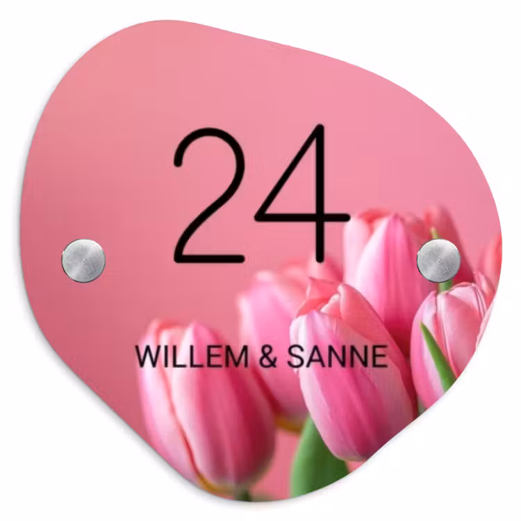 Naambordje voordeur - Organisch - Roze tulpen - Klassiek — 1