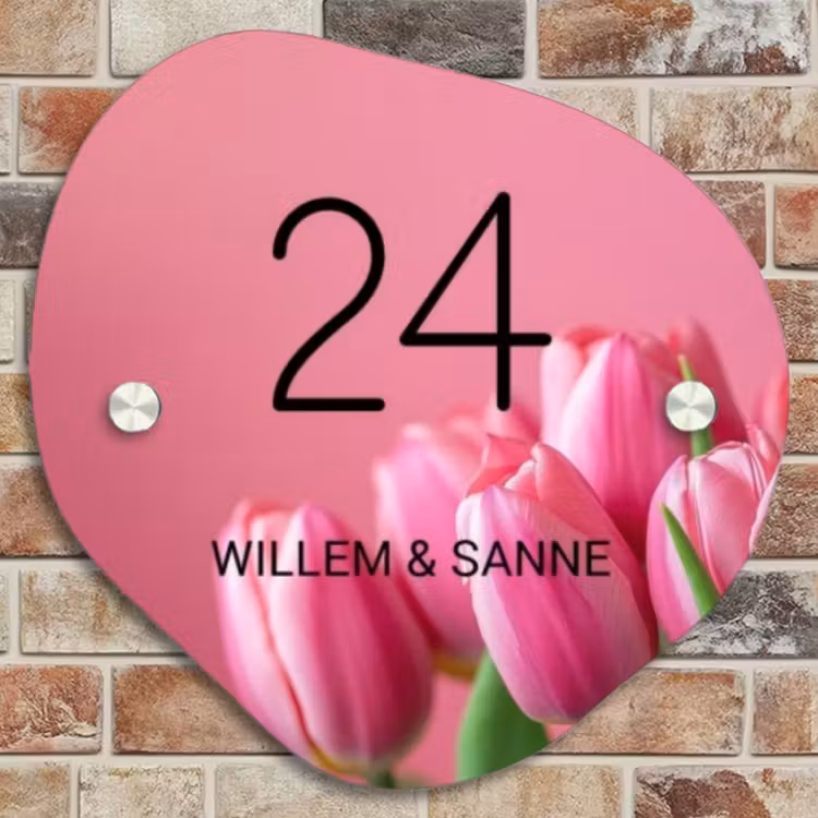 Naambordje voordeur - Organisch - Roze tulpen - Klassiek — 4