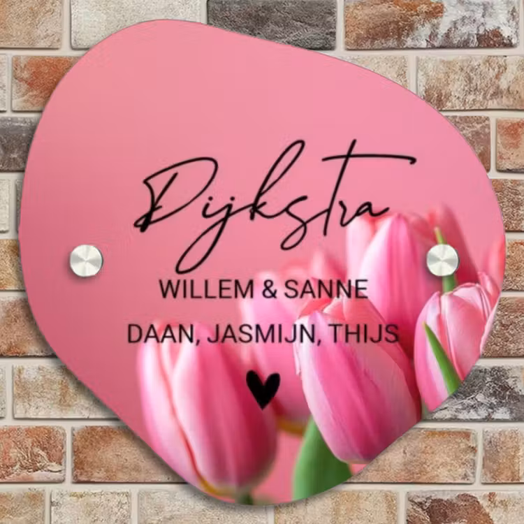 Naambordje voordeur - Organisch - Roze tulpen - Sierlijk — 4