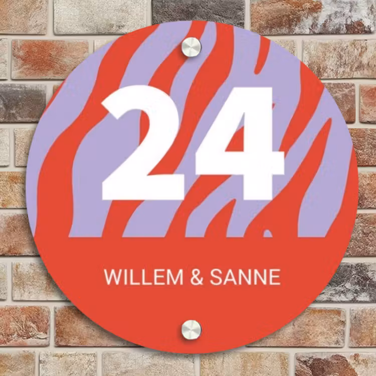 Naambordje voordeur - Rond - Rood - Paars - Zebra - Klassiek — 4